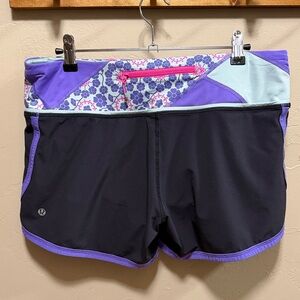 lululemon athletica Black and Lavender Floral Shorts